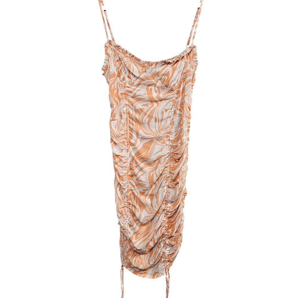 Hazel Boutique Orange White Marble Swirl Ruched Bodycon Mini Dress Womens Medium